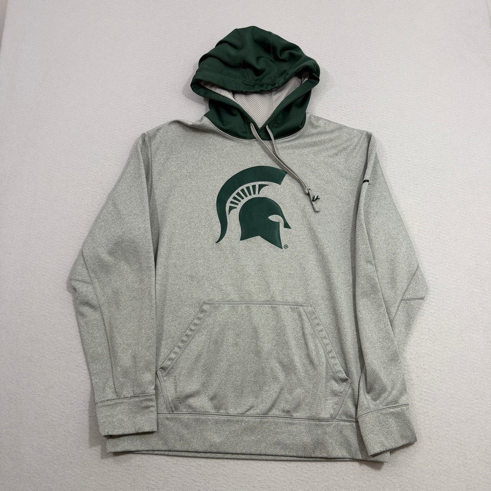 Nike Michigan State Spartans Hoodie Men's Large Gray Therma-FIT Pullover MSU